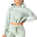 Women's Cotton Cropped Gym Sweatshirts Dusty Mint Fitness Hoodies with Embroidered Front Logo Adjustable Clean Design Made Silk