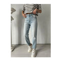 Women's Casual Breathable Cotton High Waist Solid Jeans Regular Denim Trousers Cute Dresses Belt Girls Summer Eco-Friendly