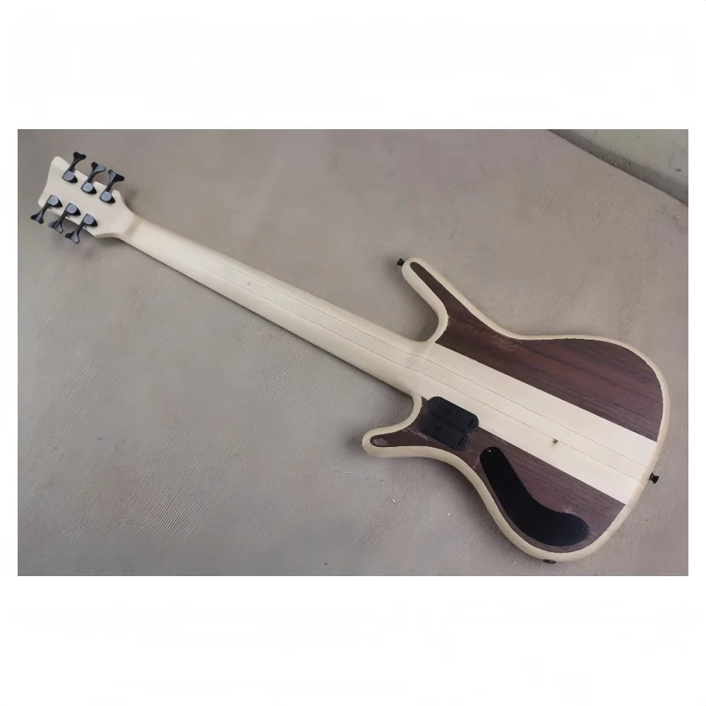 JELO Professional Performance 6-String Electric Bass Guitar Glossy Black Finish Ogu Wood Body Bright Maple Back/Side H-H Pickup