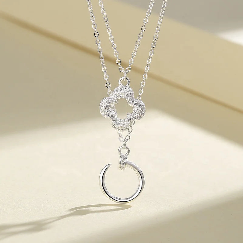 Cubic Zircon Flowers and Circles Pattern Sterling Silver Fashion Jewelry Girls Necklaces