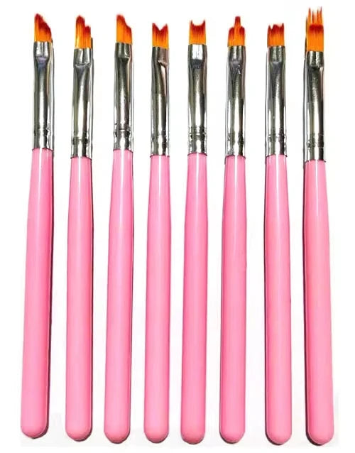 JX Hot Selling 8Pc Kolinsky Hair Professional Nail Brush Gradient Painting Drawing Pen FlowerTools Plastic Handle Brushes