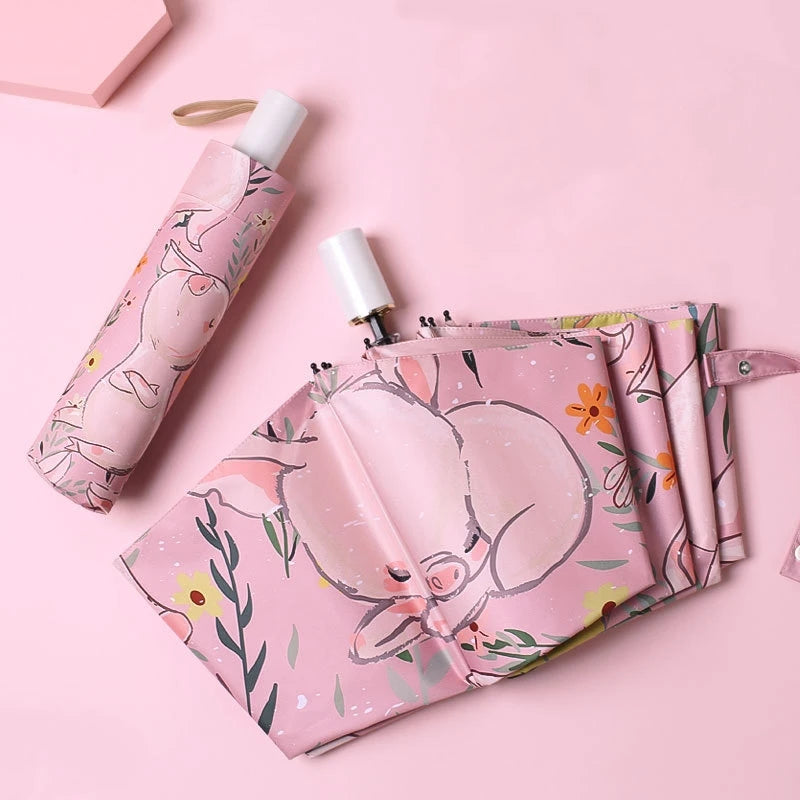 Portable Cute Cartoon Automatic Folding Women Umbrella Both Sun and Rain Use Umbrella for Students Kids MegaBDM