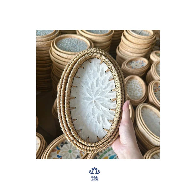 Best Sale 2025 Rattan Mosaic Pearl Tray Eco-Friendly Modern Single Tier Home Kitchen Bathroom Use Handmade Vietnamese Handicraft
