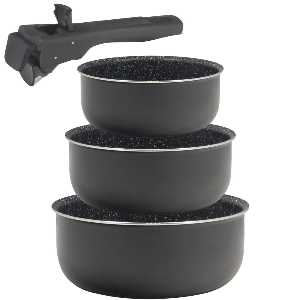 Bergner Click&Cook Set of 3 saucepans 16/18/20cm pressed aluminum suitable for induction black WITH handle