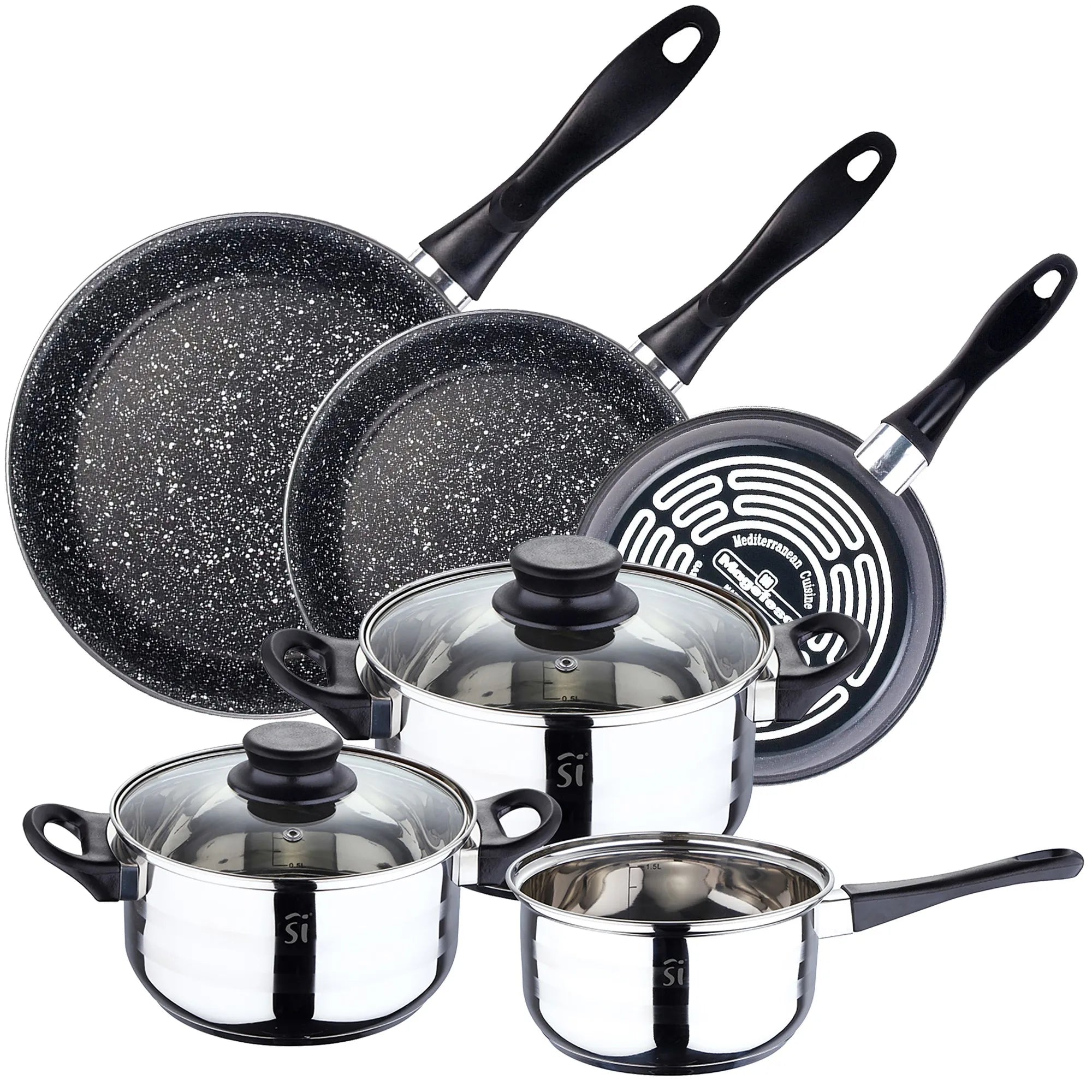 5 PIECE COOKWARE SET + 3 PANS SET (18/24/24CM)