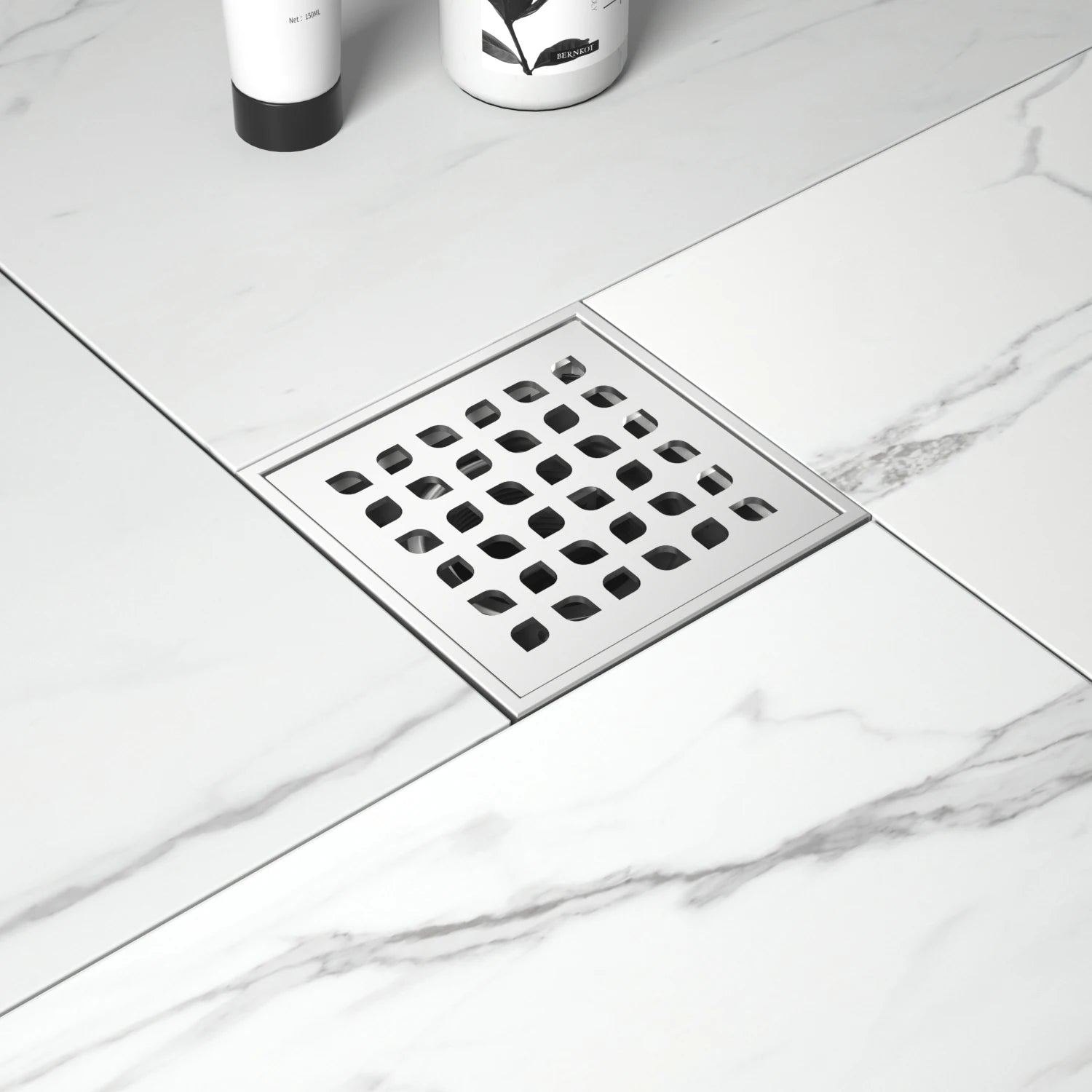 Direct Shipping US Market Modern 4"x4" Stainless Steel Square Drain for Shower Floor Design Plastic Base for Bathroom