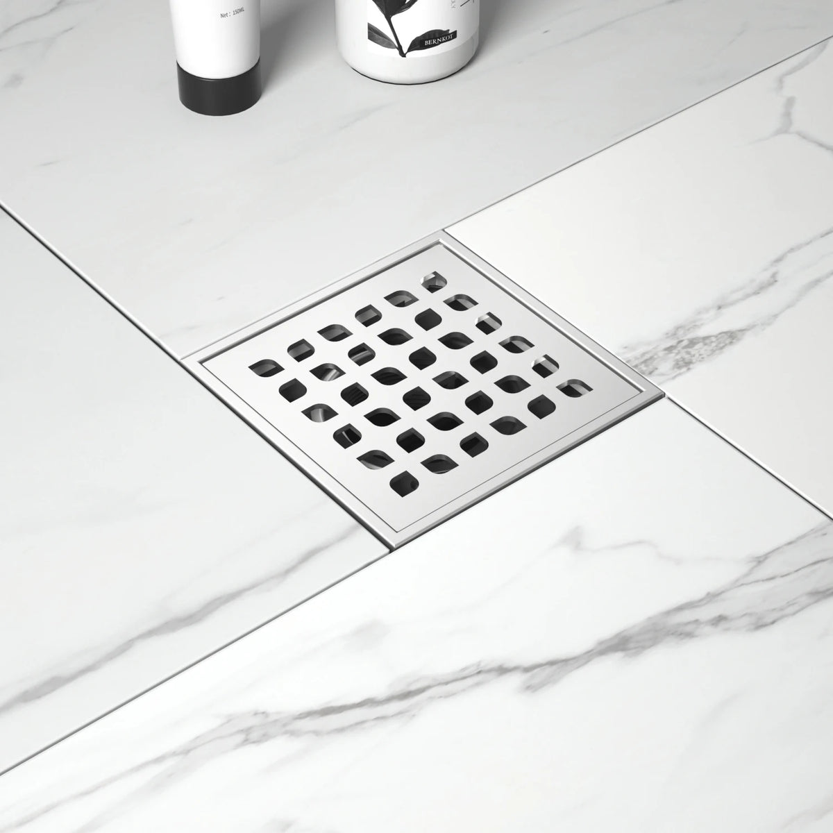 Direct Shipping US Market Modern 4"x4" Stainless Steel Square Drain for Shower Floor Design Plastic Base for Bathroom MegaBDM