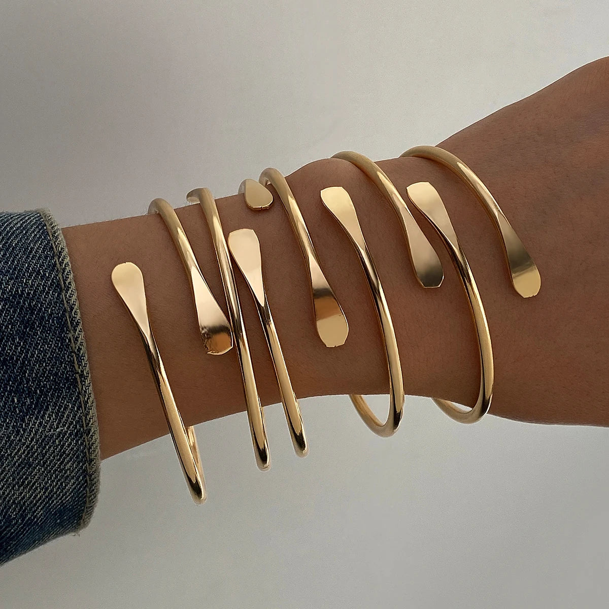 6Pcs/Set Punk Style Geometric Design Open Adjustable Bracelet Set for Women Jewelry Wholesale