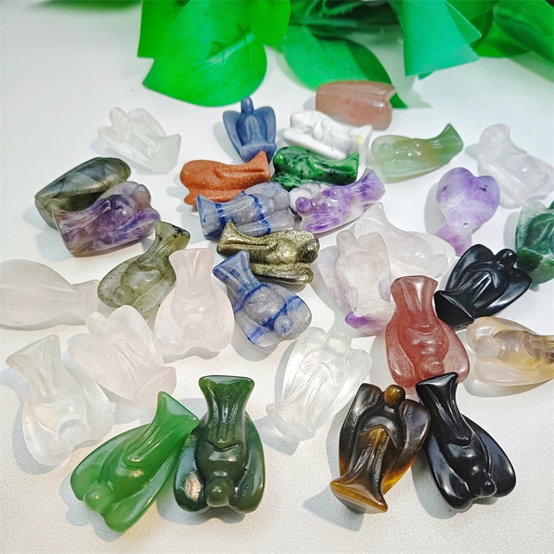 Wholesale Natural Crystal Mini Gemstone Angel Carvings Rose Quartz and clear Quartz Angel for Meditation
