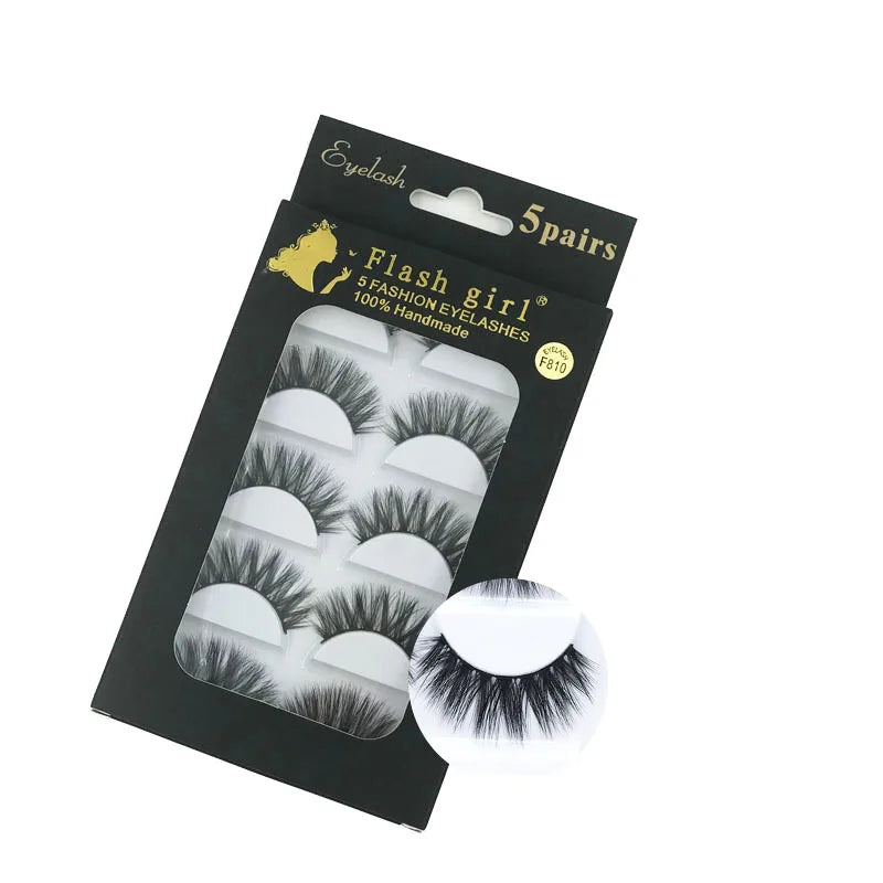 Flash Girl F Series Factory Wholesale Price Natural 5 Pairs 3D Mink Eyelashes 5 Models 5 Pairs Eye Lashes with Lashes Black Box MegaBDM