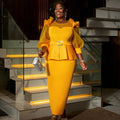 AM040939 O Neck Lantern Tulle Half Sleeves Peplum Long Evening Dress With Belt