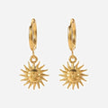 INS 18k Gold Plated Stainless Steel Engraved Sun Face Drop Dangle Hoop Earring Tarnish Free Jewelry