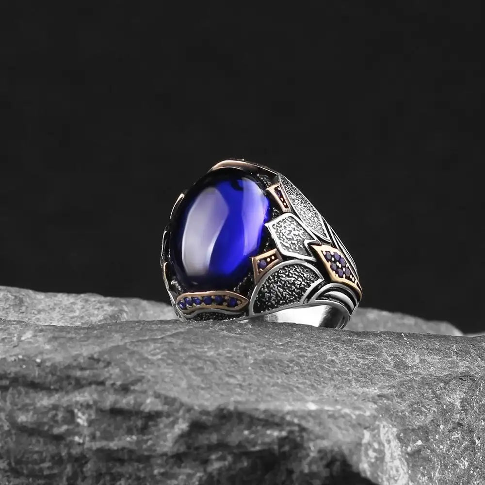 New Arrival Azuris Men's 925 Sterling Silver Ottoman Style Ring From Turkey Natural Stone Aqeeq Fashion Model VALKH1033