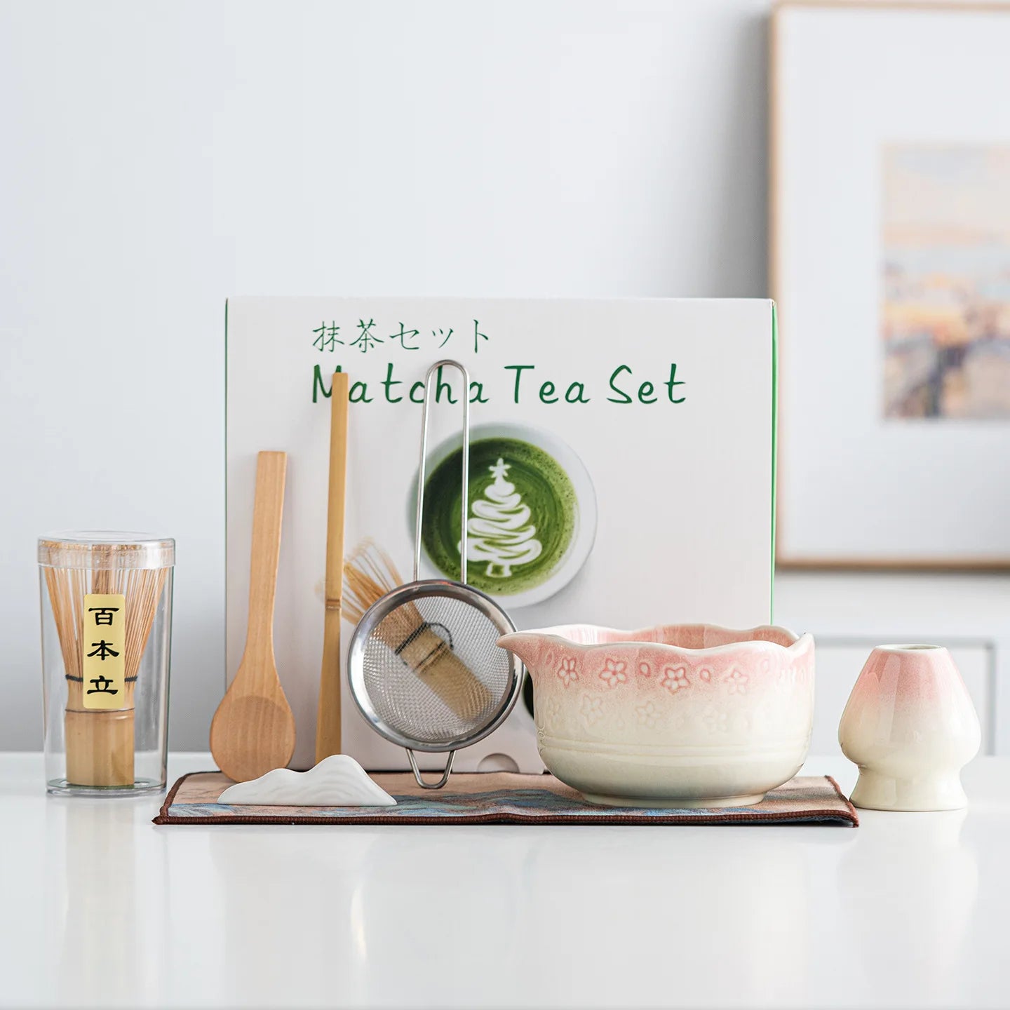 8-Piece Japandi Style Ceramic Eco-Friendly Durable Portable Matcha Tea Set-Bowl with Spout for Cross-Border Sales
