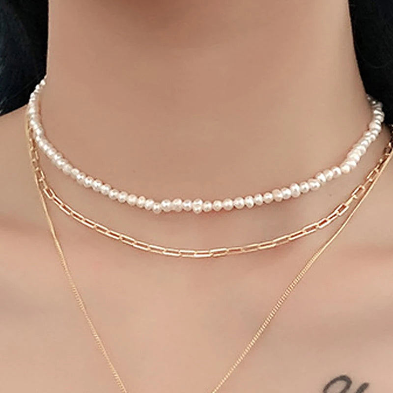 Fashion Elegant 925 Sterling Silver Natural Pearl Choker Necklace 18K Gold Plated Fine Jewelry for Women