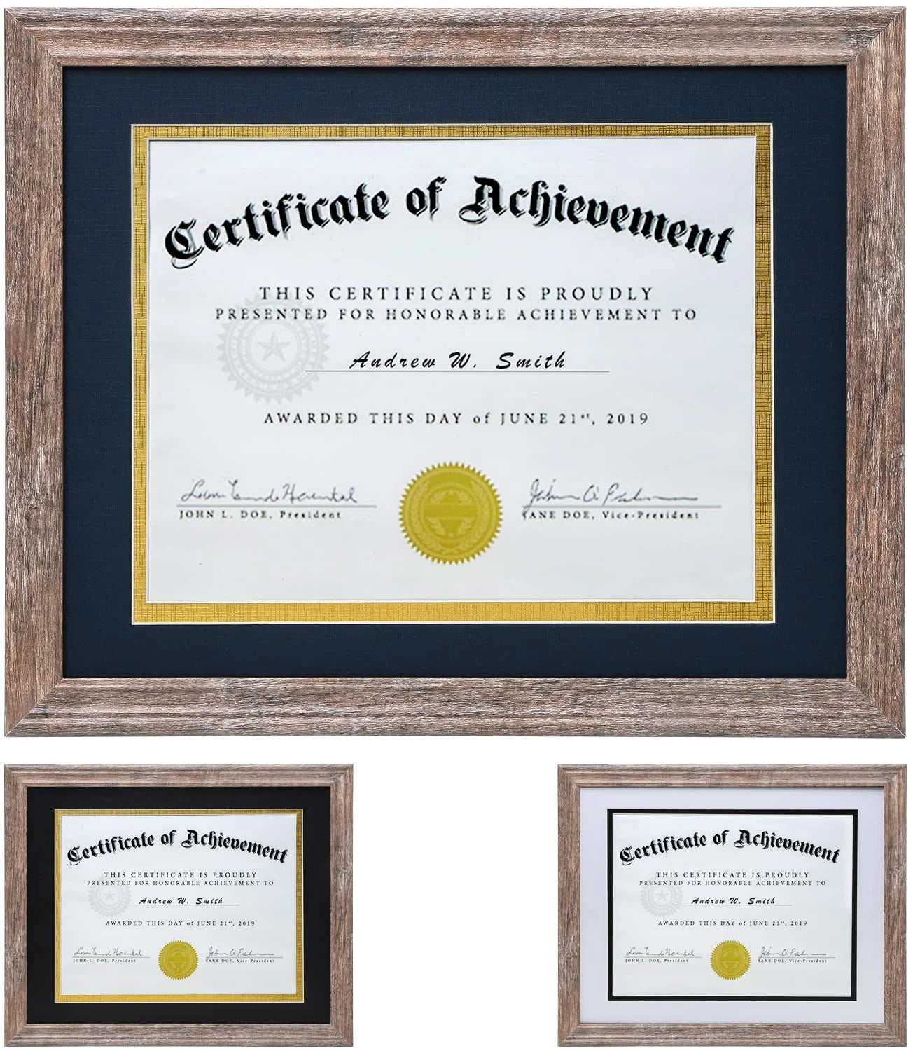 Graduation Diploma Picture Frame With Tempered Glass and Multiple Mats Wood Certificate Frames Rustic Brown Vintage Style