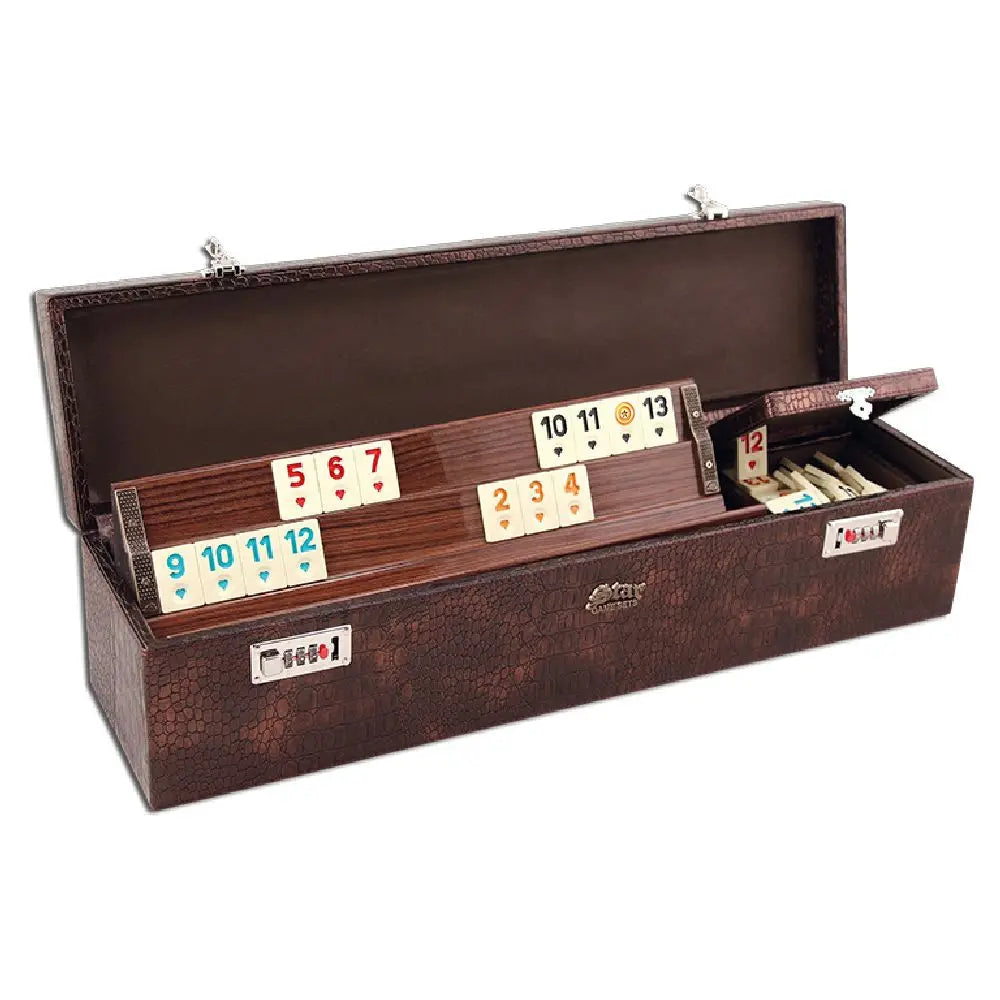 Leather Rummi Set with Locker Okey Game Set Table Game for 4 Players-Durable Family & Strategy Tile Rummy Family Game