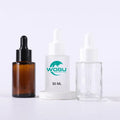 Good Price Cosmetic Essential Oil Flat Shoulder Transparent clear Amber Frosted Color 30 ml Glass Dropper Bottle
