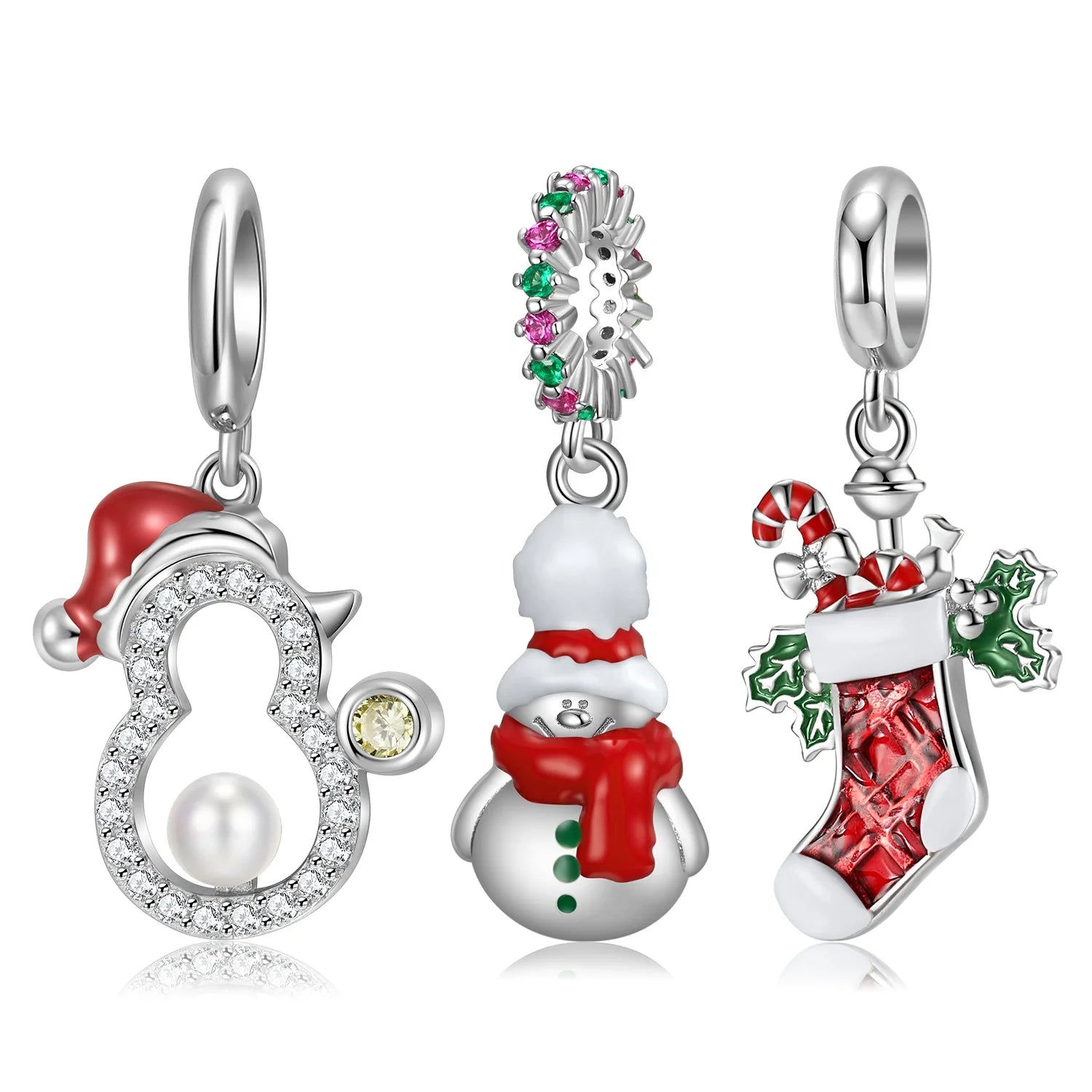 Bell Candy Christmas Socks Pendant Original 925 Sterling Silver Enamel Bead Fit Women Charm Bracelets Jewelry Making Charms Gift