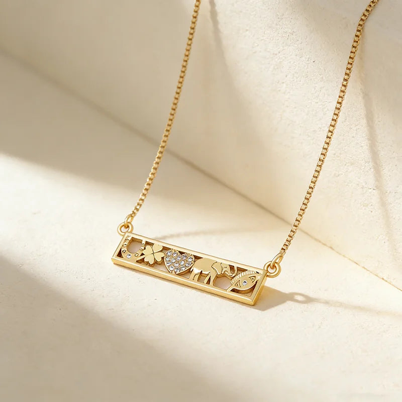 QIKU Exquisite Heart/Clover/Elephant Pattern Pendant Women Necklace Copper Zircon Jewelry Accessory Gift Wholesale Dropshipping