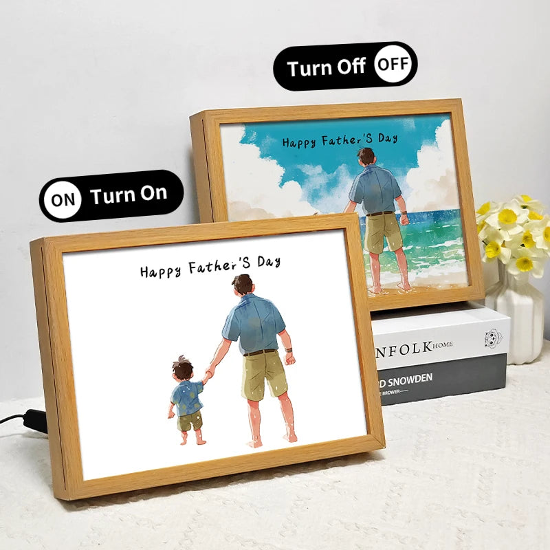 Happy Father's Day 3D LED Night Lamp Decor  Wooden LED Frame Photo Framed Wall Art Gift