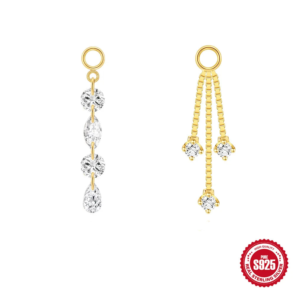 Boasta S925 Sterling Silver Tassel CZ Earring Chain Accessories 18K Gold Plated Piercing Drop Jewelry Parts 18K Gold Plated