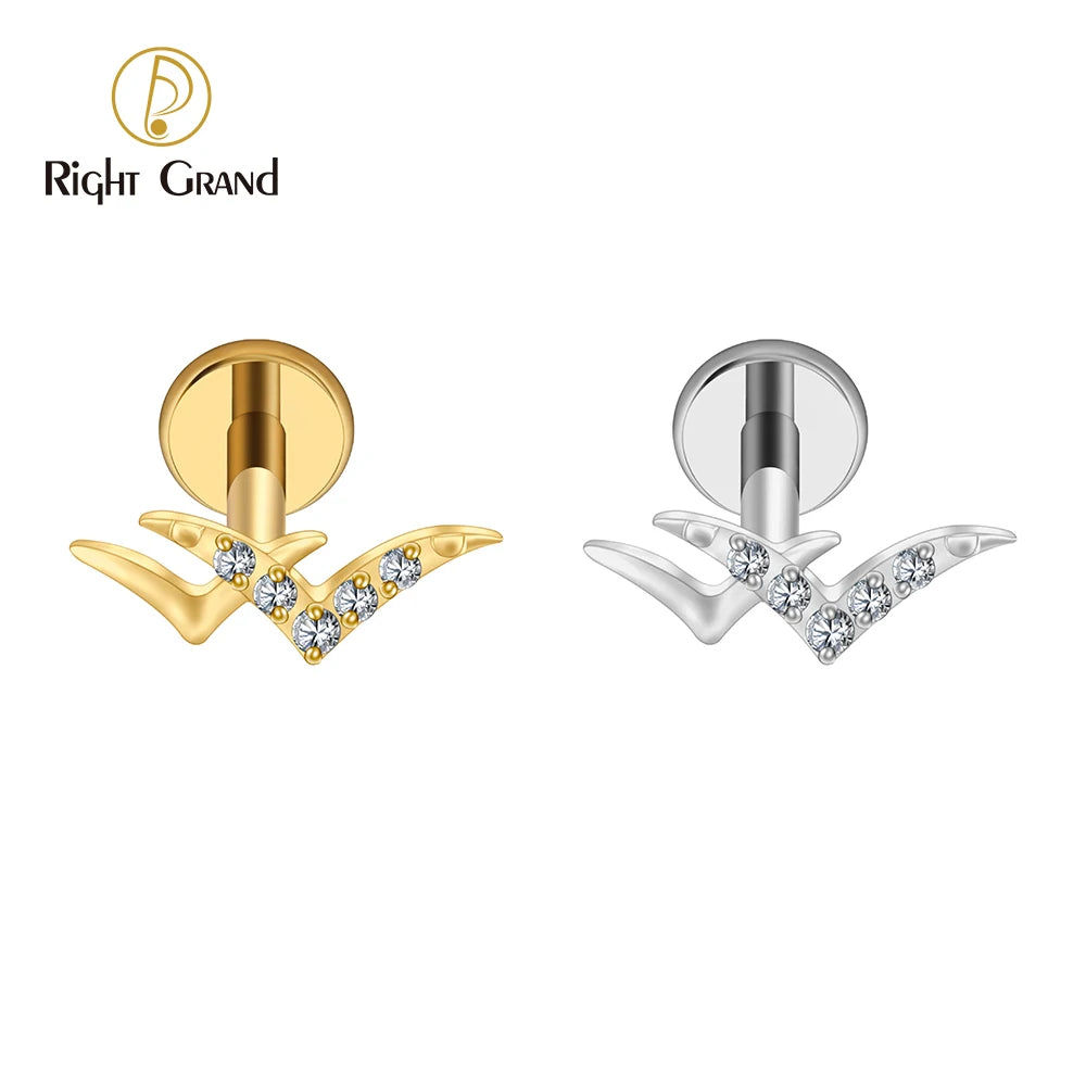 Titanium Internal Thread Double Wild Goose Flat Back Labret 16G Tiny Flying Bird Cartilage Tragus Ear Piercing Jewelry