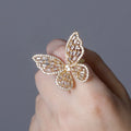 New Simple Luxury Rhinestone Butterfly Ring Vintage Gold Plated Adjustable Finger Rings for Women Fashion Jewelry Wedding Gifts