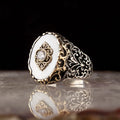 925 Sterling Silver Men's Vintage Ring with Agate Aqeeq & Diamond Ethnic Design for Engagement & Wedding Turkish Made