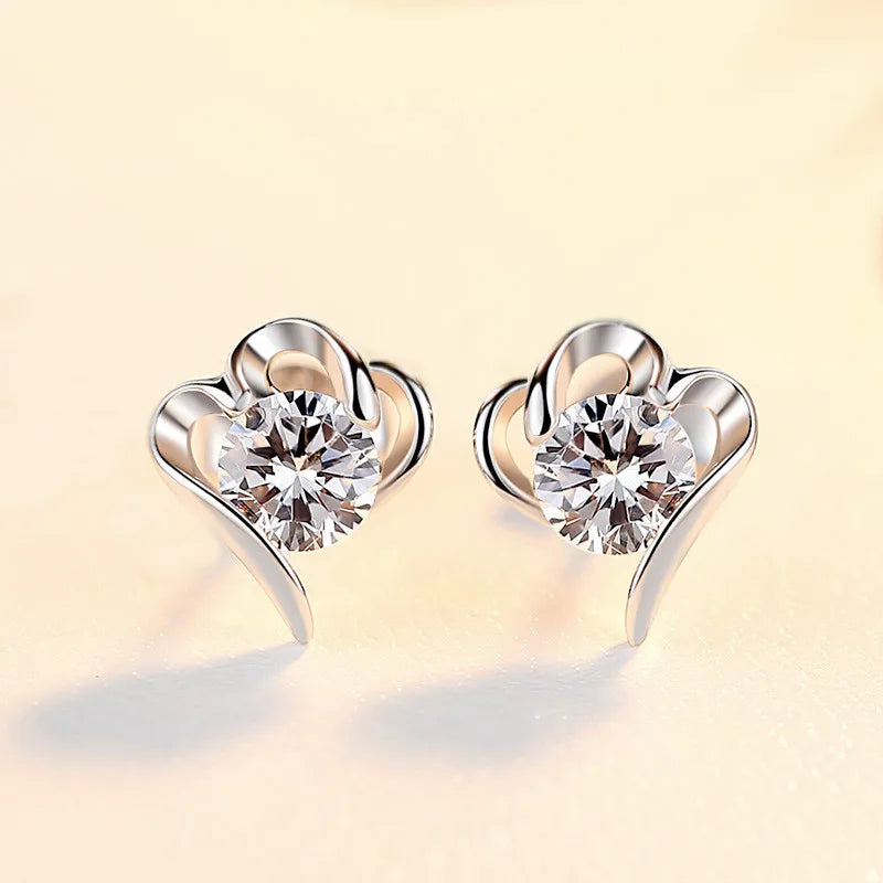 New Trendy Fashion Copper Alloy Zircon Platinum Plated Heart Stud Earrings Stud Women Jewelry Ladies Earrings