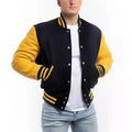 Unisex Black Yellow Waterproof Varsity Jacket Wool Mandarin Collar Quick Dry Breathable Custom Logo Letter Pattern Front College