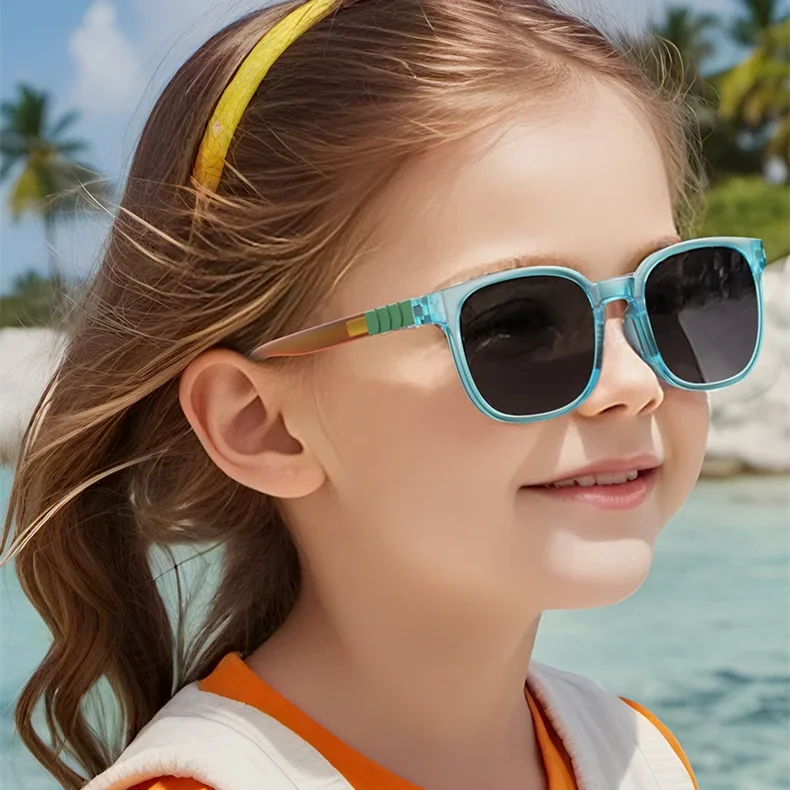 Logo Custom 2025 Fashion Boys Girls Silicone Square Sunglasses UC400 Double Color Frame Polarized Kids Sunglasses for Age 3-12
