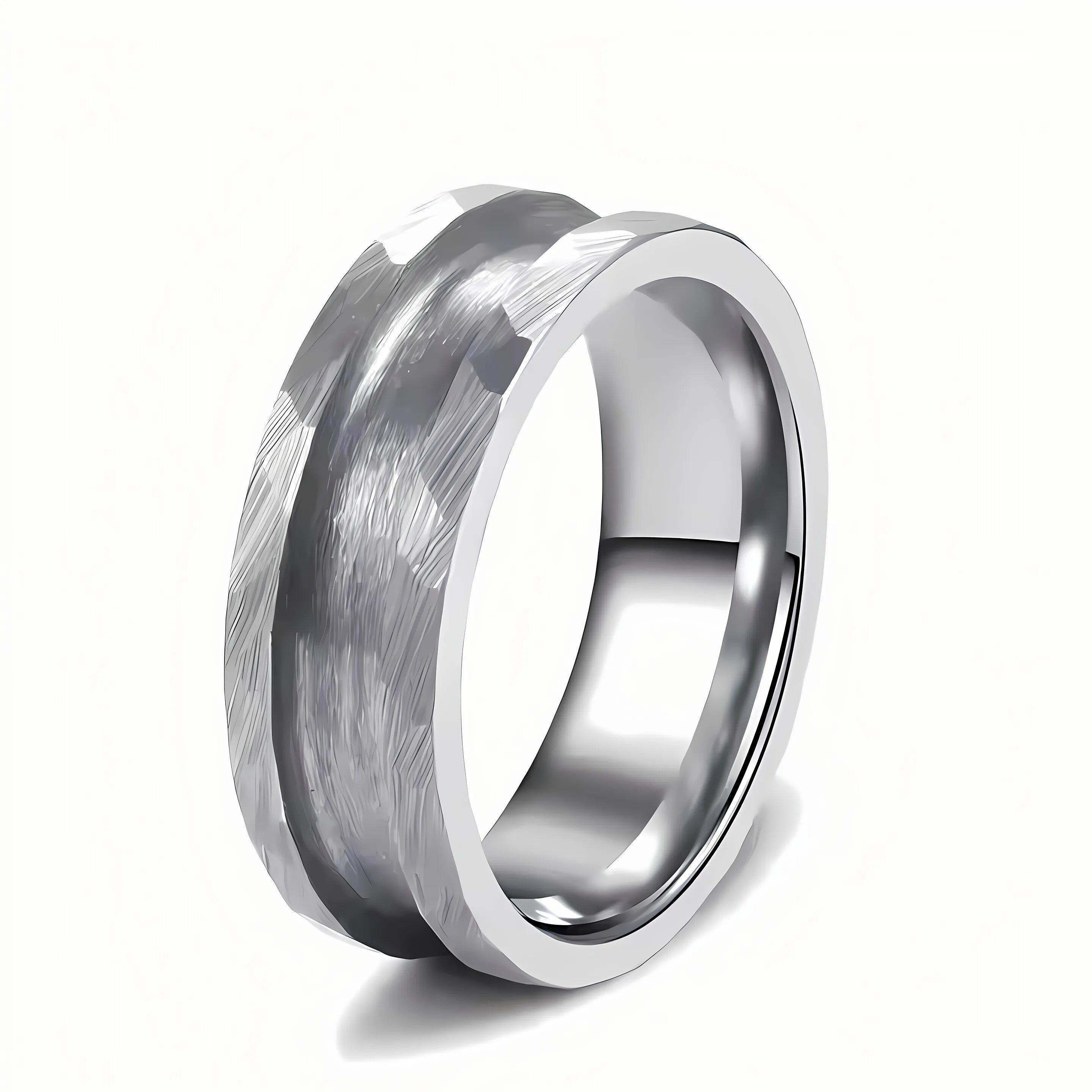 Poya Jewelry Men's 8mm Single Channel Inlay Hammered Tungsten Ring Blank Classic for Wedding Engagement Gift