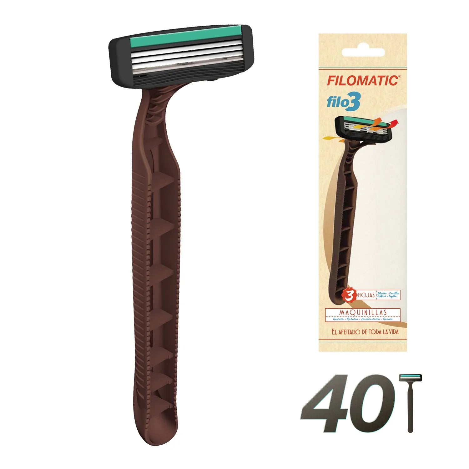 Pack of 40 Filomatic "FILO3" razor blades in various colors