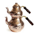 Shark Anatolia Handmade Hand Hammered Classic Turkish Stovetop Tea Kettle Teapot Set Hand Carved Design Shiny Silver Finish
