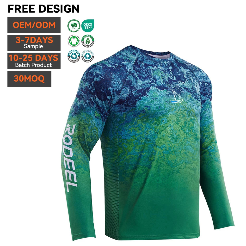 OEM Wholesale Long Sleeve Fishing Shirt Custom logo Sublimated Quick Dry Performance Outdoor Sports Men Fishing Wear