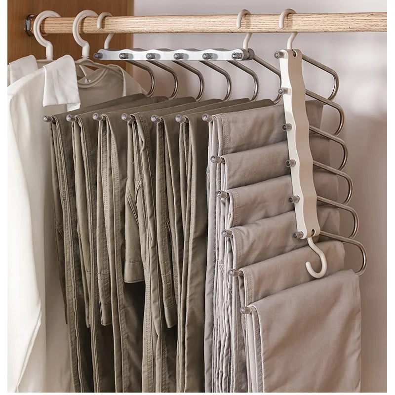Multilayer Clothes 6 Layer  Metal Foldable Stainless Steel Space Saving  Multifunctional Clothes Rack Pants Hanger