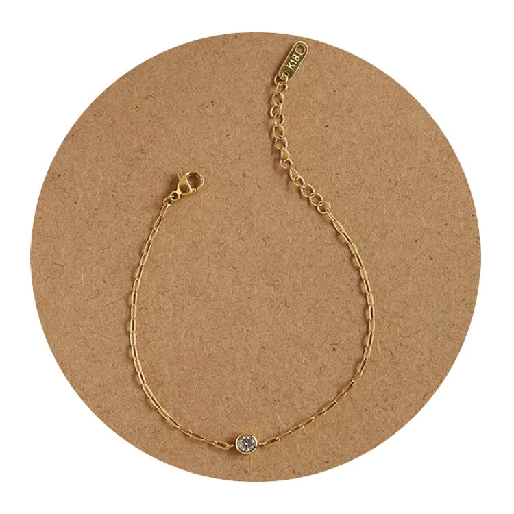 Minimalist Style Fashion Jewelry Bracelet Gold Plated Paperclips Rolo Chains Zircon Bracelet for Women
