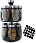 Rotating Spice Rack with 12 Glass Jars Plastic Kitchen Organizer Set for Home & Restaurant