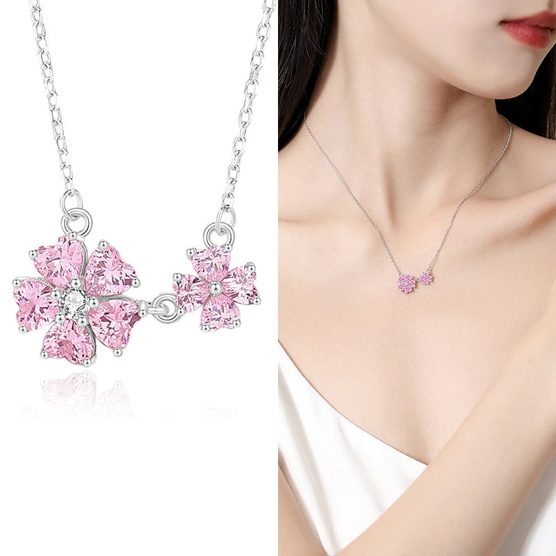 FDXZ-175 Cherry Blossom Sterling Silver 925 Necklace Women Light Luxury Two Ins Flowers 45cm Chain Original Jewelry Gift