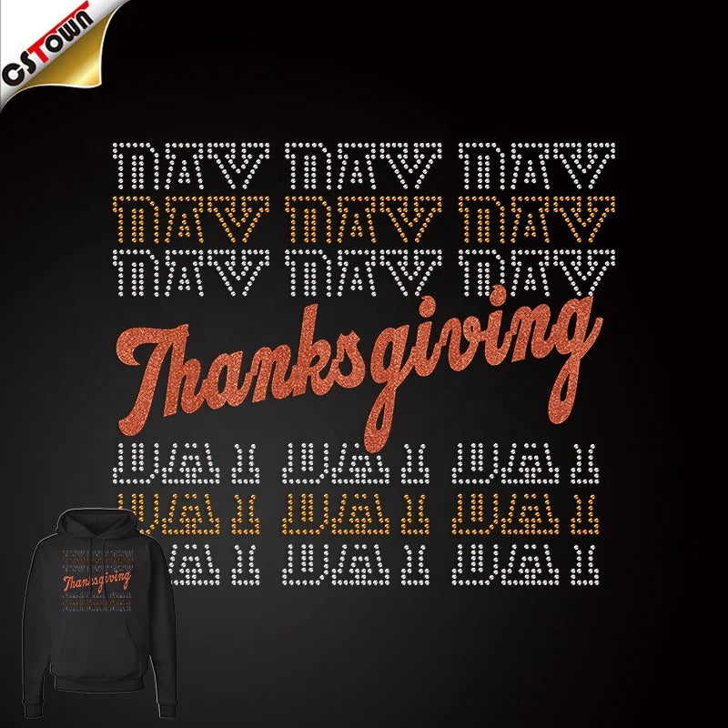 New Trending Products 2024 Thanksgiving Day Bling Hotfix Rhinestone Rhinestone Transfer Famous Brand Design Patches