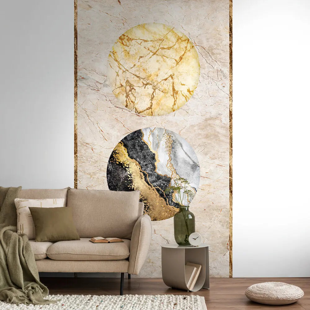 Made in Germany Photo Wallpaper Murals Marble Look Beige Gold Black Non Woven Vinyl Wall Mural Stone Wall Scenic - 159 x 280 m