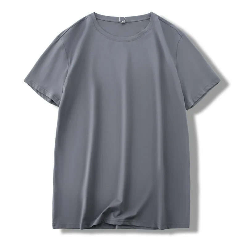 Oem Customized logo Design  summer cool men's mulberry silk clothes  loose thin half-sleeved Ice silk short-sleeved T-shirt
