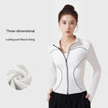Women's Gym Jacket Reflective Motion Night Running Tights Quick-Drying Sports Fitness Top Stand Collar Yoga Jacket With Zipper