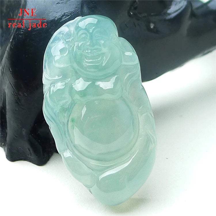 Myanmar Natural a Type Jadeite Jade  White Pendant Ice-Like Xiaoyao Buddha Emerald  White Pendant 7.66