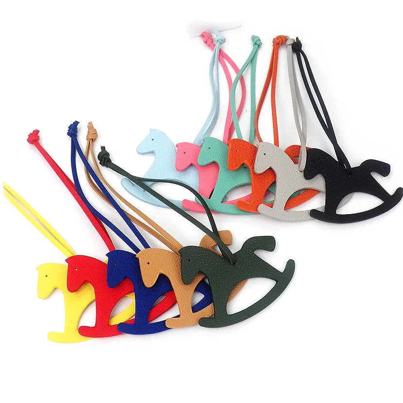 NEW PU Leather Bag Charm Accessories Cute Rocking Horse Pendant Luxury Handbag Charm Car Keychain Gifts Hanging for Women Bags