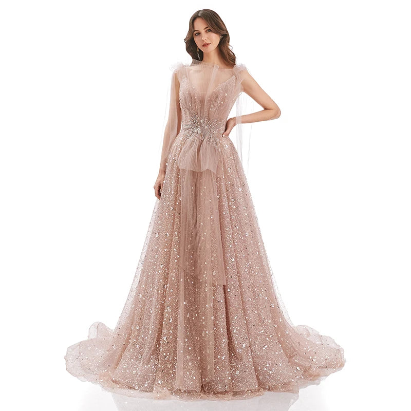 Jancember RL144 Classic Pink Ball Gown With Chapel Train Full of Sequined Wedding Dress