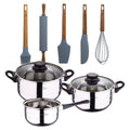 Toledo 5pc Cookware Set Suitable for Induction Hobs + NOIA San Ignacio 5pc Silicone and Acacia Wood Kitchen Utensil Set