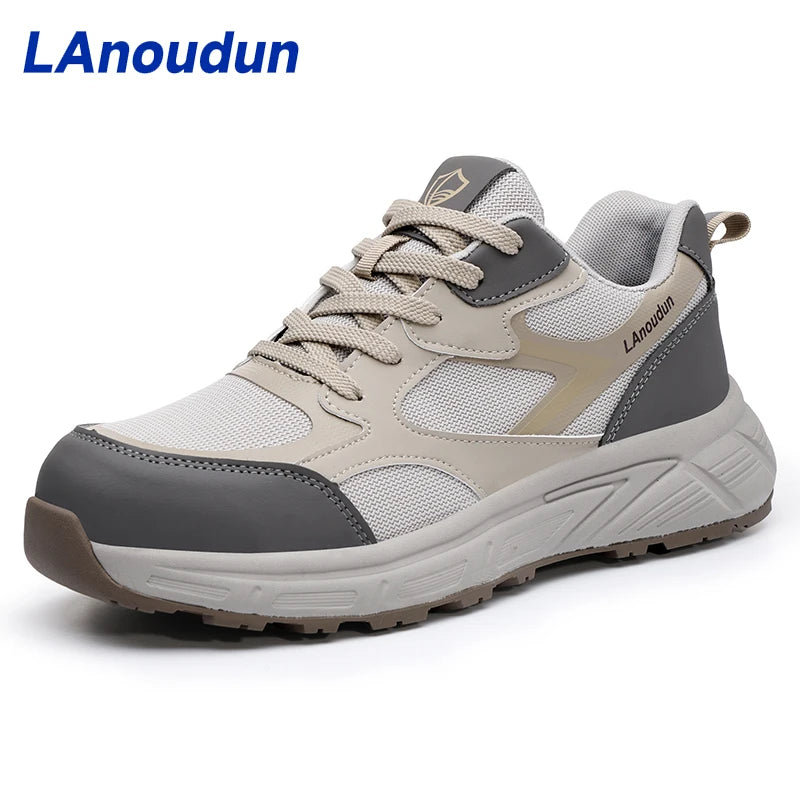 LAnoudun Casual Collection Beige and Black Color Safety Shoes Anti-Puncture Microfiber Upper Safety Shoes