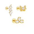 925 silver geometric irregular zircon marquise zircon bow three stone cartilage piercing flat back earrings